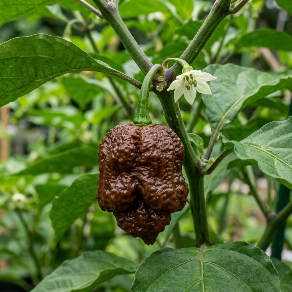 7 Pot Douglah chili pepper on the plant