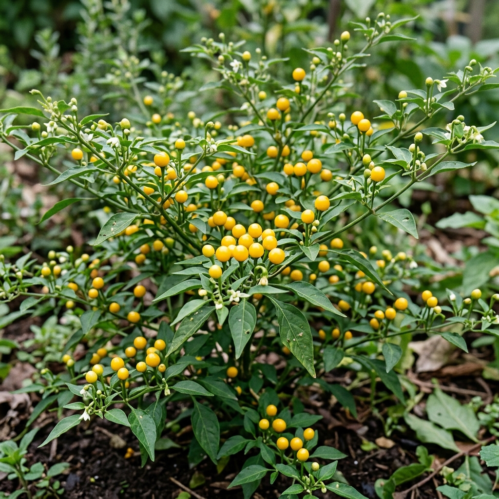 Aji Charapita chili pepper on the plant