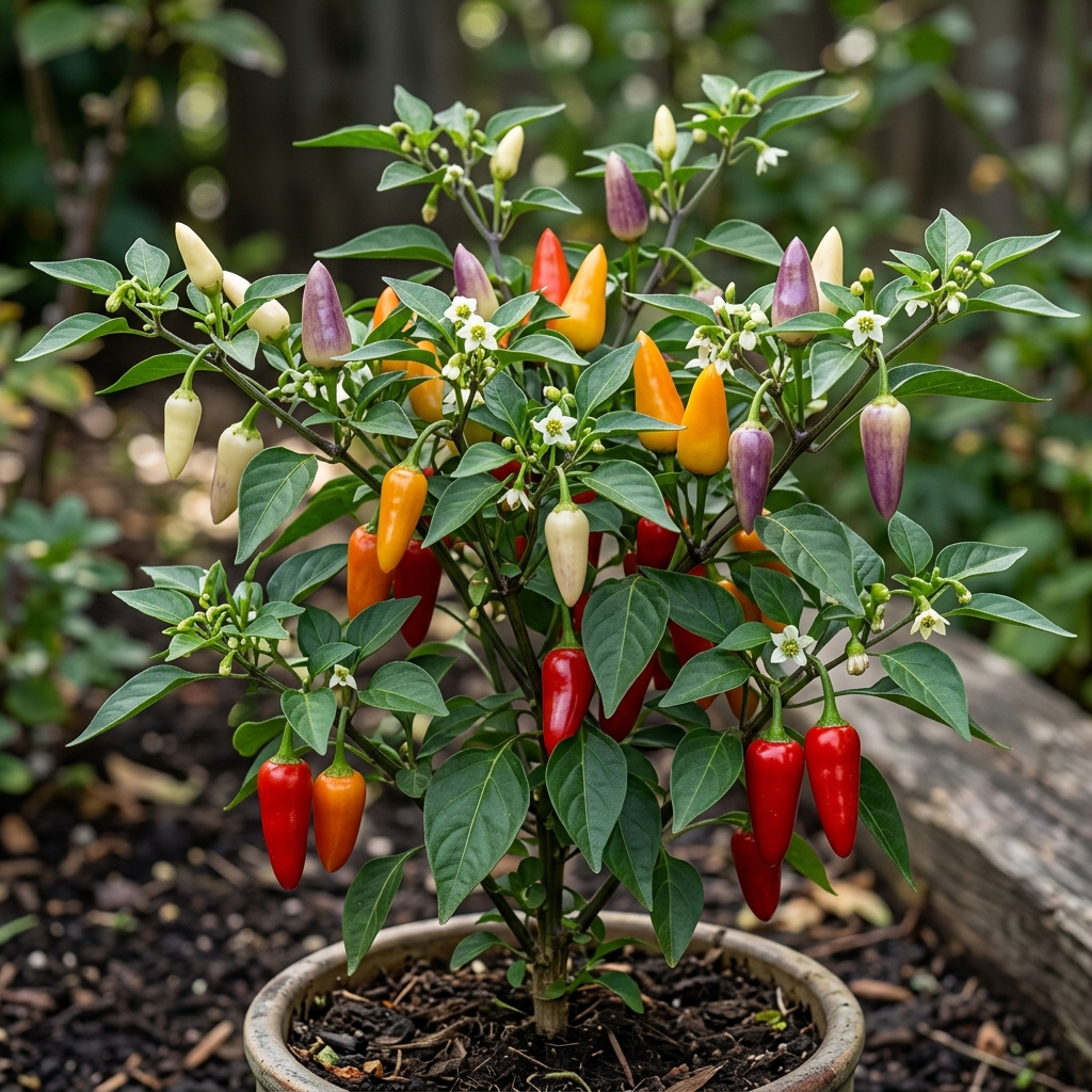 Aji Omnicolor chili pepper on the plant