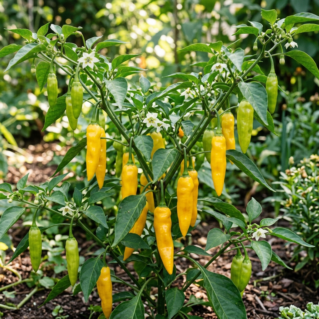 Aji Pineapple chili pepper on the plant