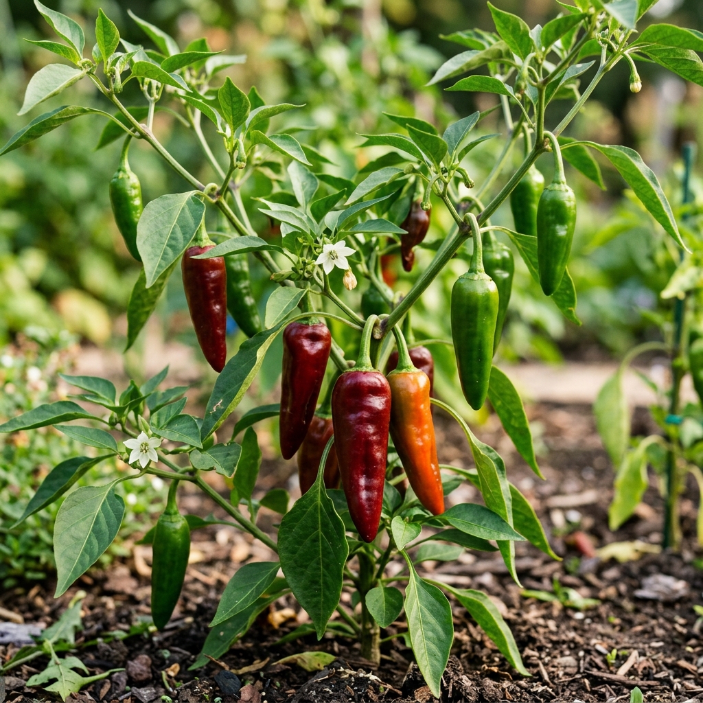Aleppo chili pepper on the plant