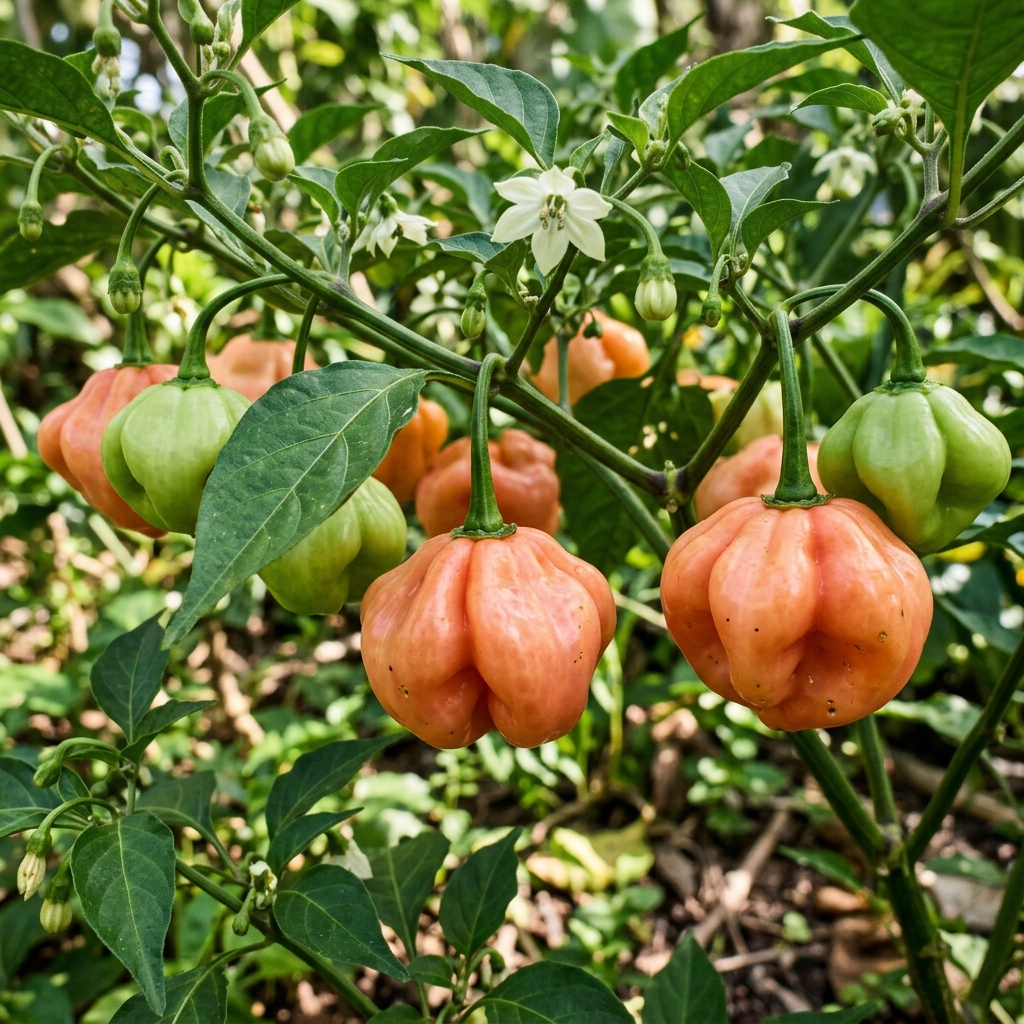 Bahamian Goat Pepper chili pepper on the plant