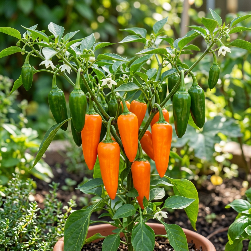 Bulgarian Carrot Pepper chili pepper on the plant