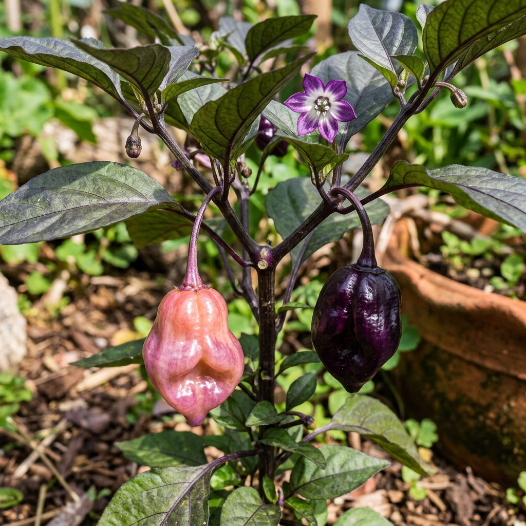 Cheiro Roxa chili pepper on the plant