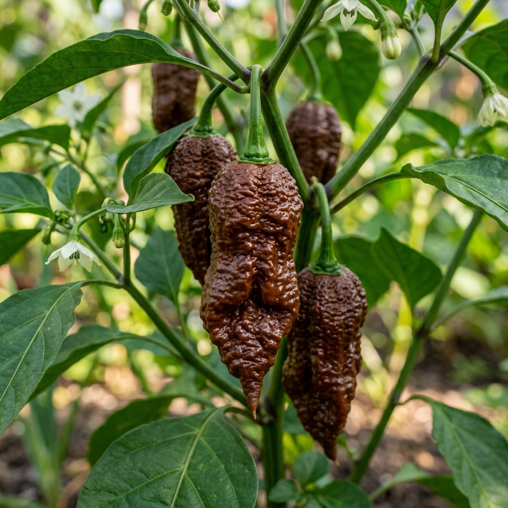 Chocolate Bhutlah Pepper chili pepper on the plant