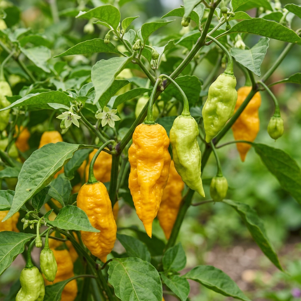 Fatalii chili pepper on the plant