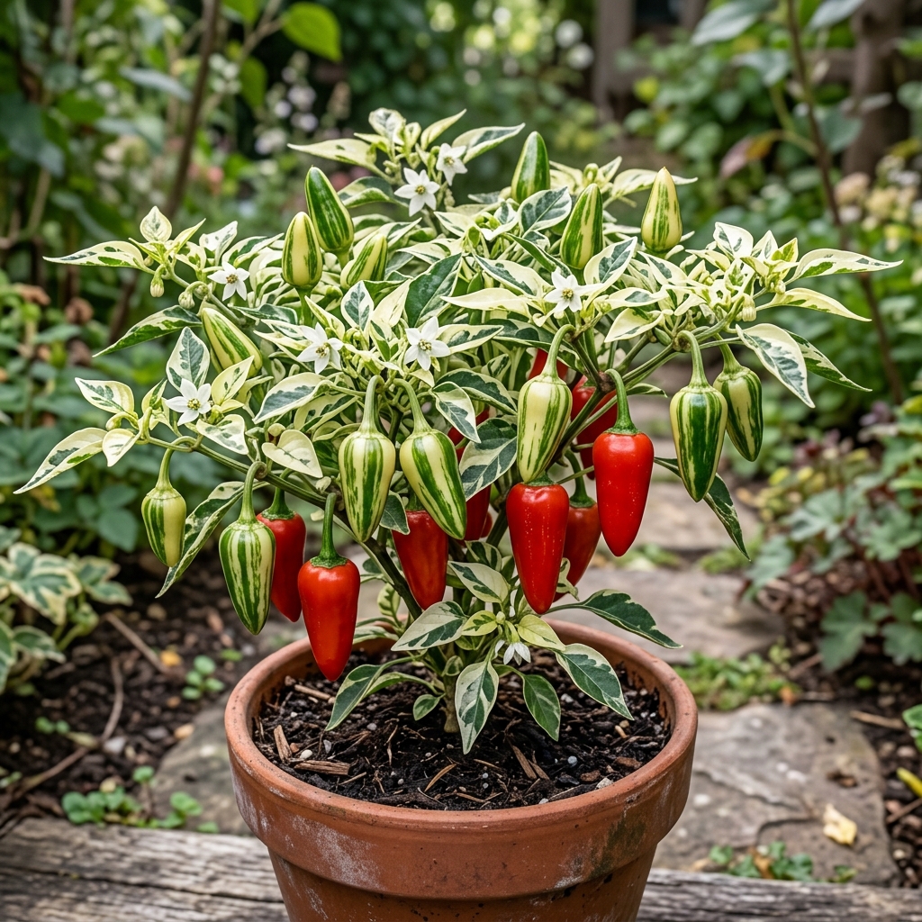 Fish Pepper chili pepper on the plant