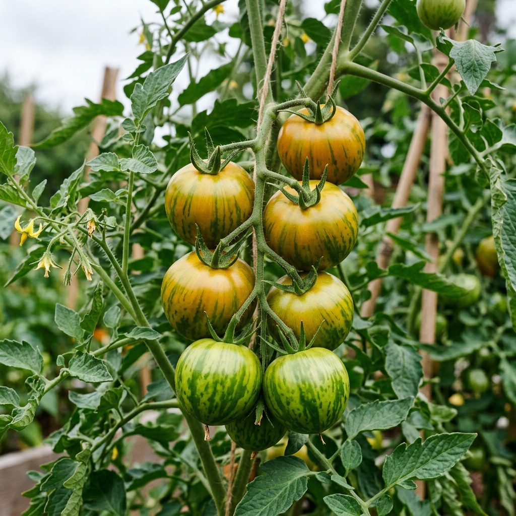 Green Zebra tomato on the plant