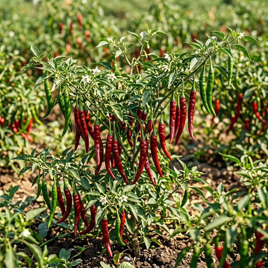 Guntur Sannam chili pepper on the plant