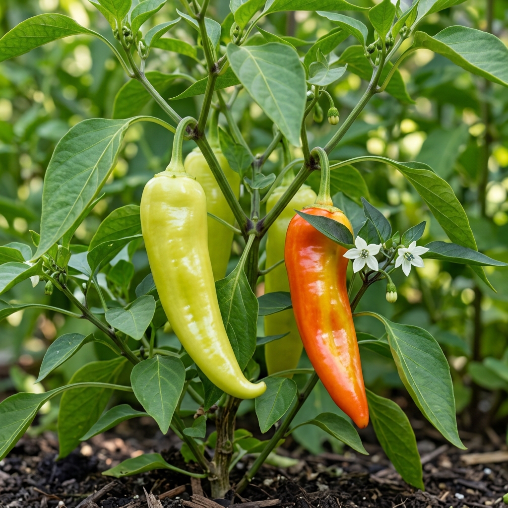 Hungarian Wax Pepper chili pepper on the plant