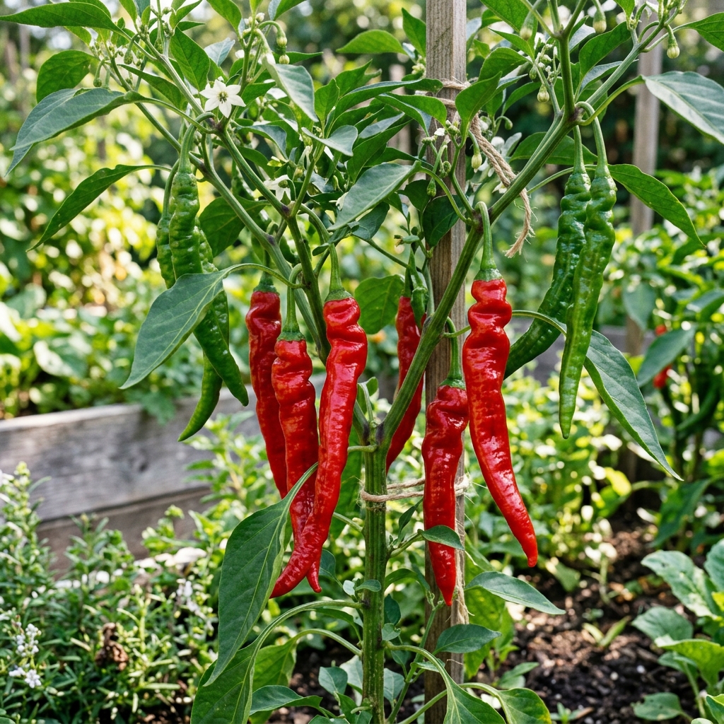 Jimmy Nardello Pepper chili pepper on the plant