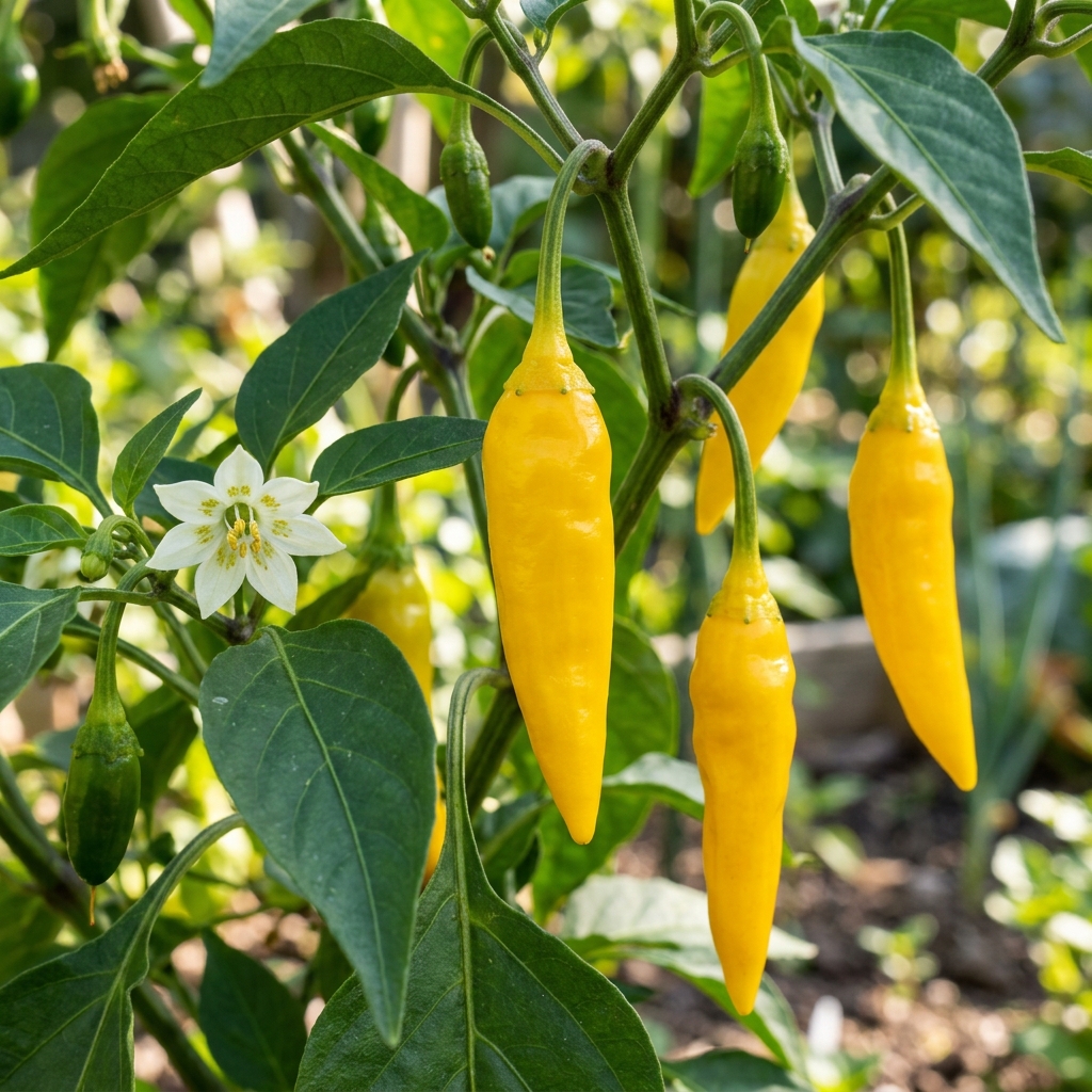 Lemon Drop Pepper chili pepper on the plant