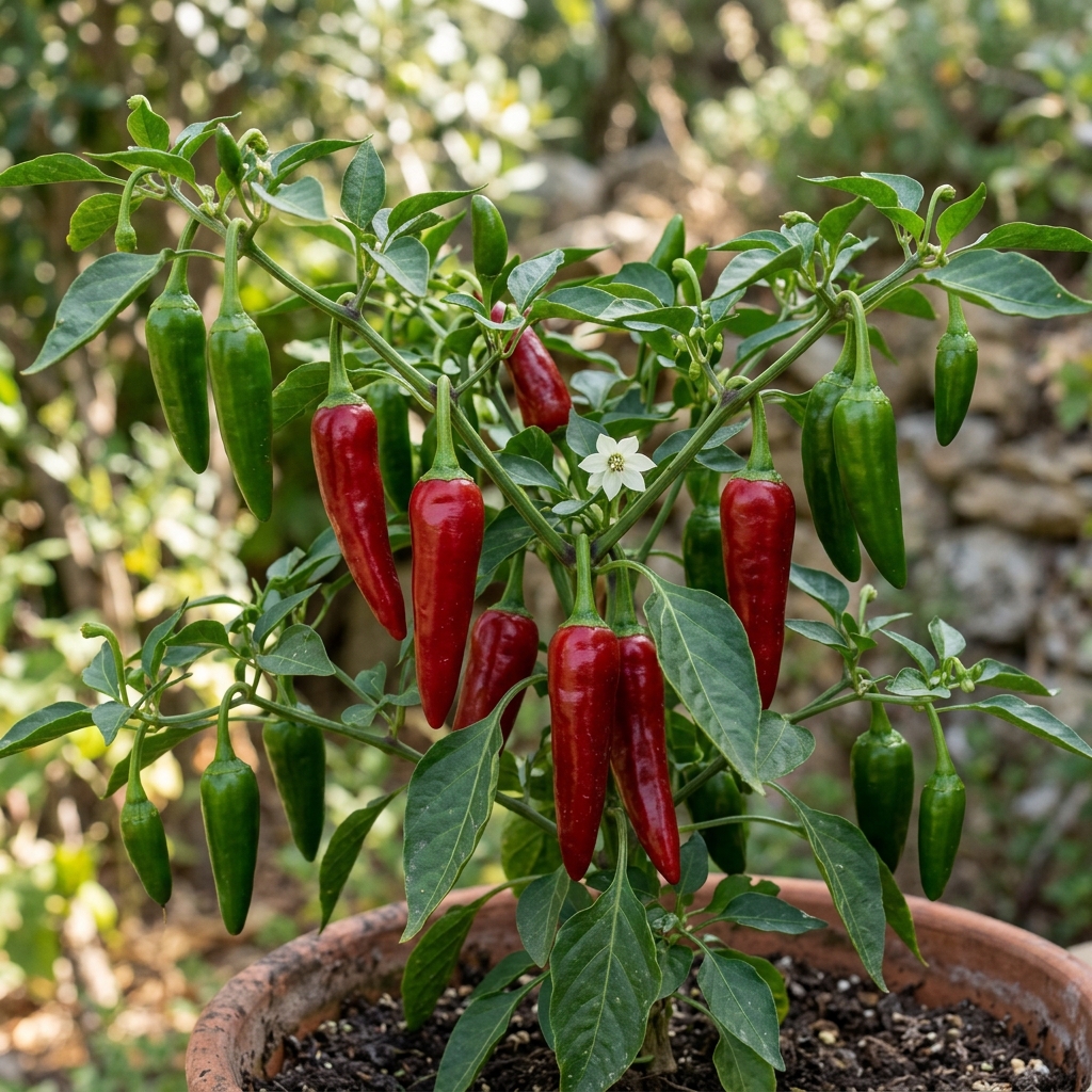Peperoncino Calabrese chili pepper on the plant