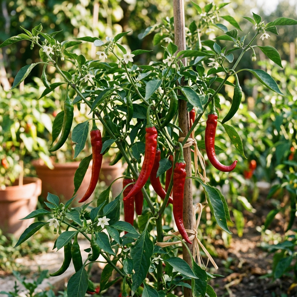 Peperone di Senise chili pepper on the plant