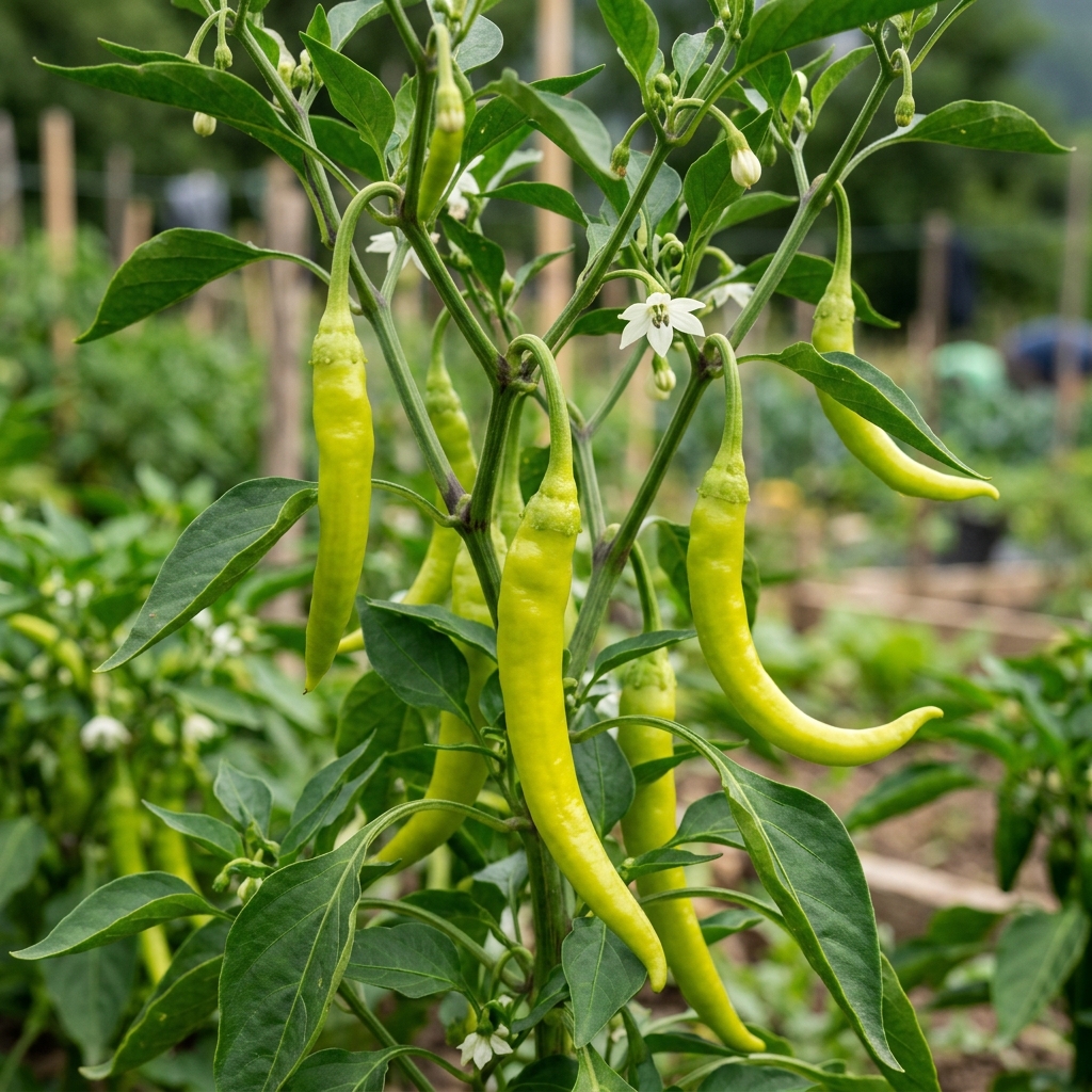 Piparra Pepper chili pepper on the plant