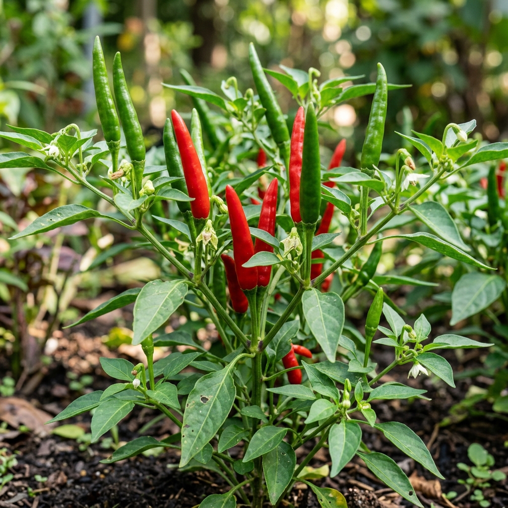 Prik Chi Faa chili pepper on the plant