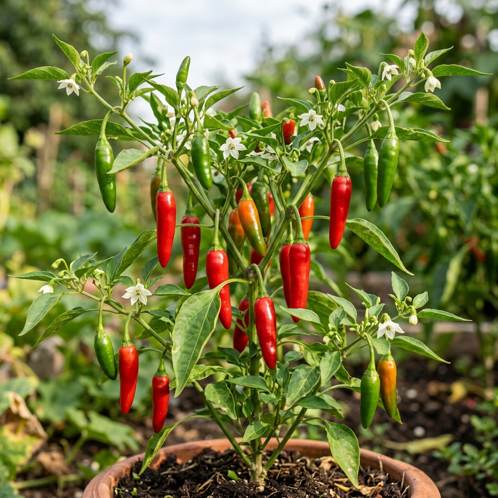 Prik Jinda Pepper chili pepper on the plant