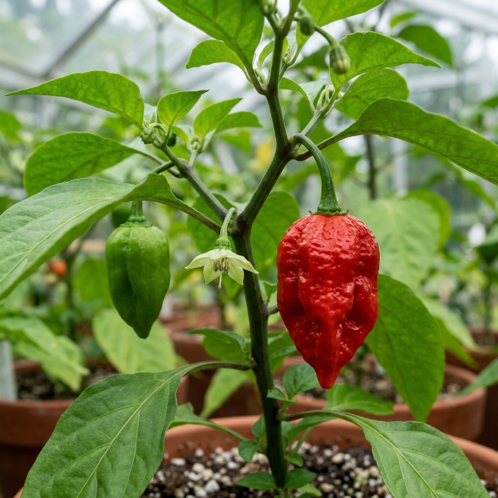 Red Savina Pepper chili pepper on the plant