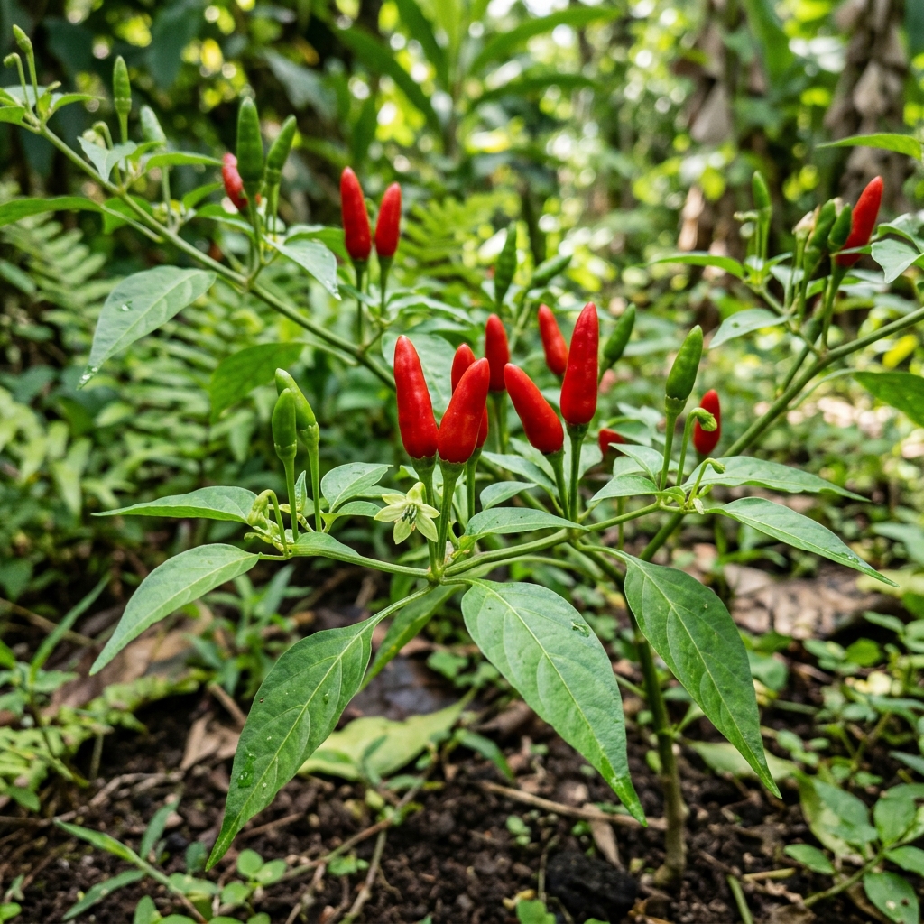 Siling Labuyo chili pepper on the plant