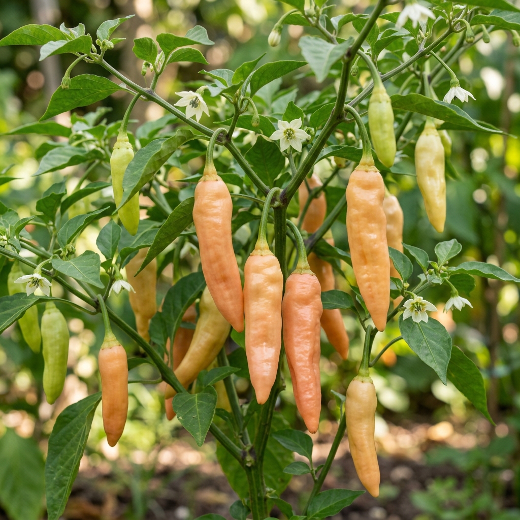 Sugar Rush Peach chili pepper on the plant