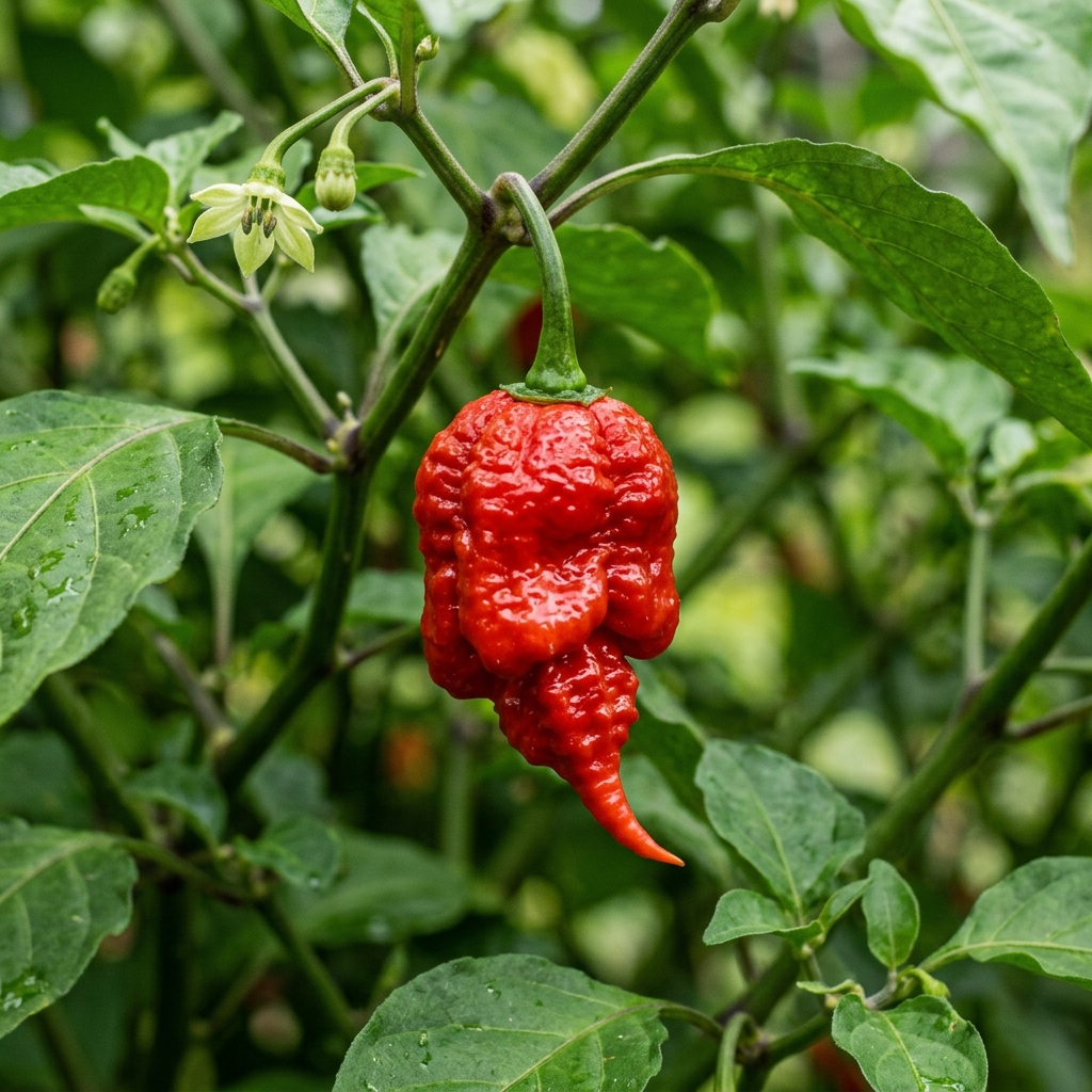 Trinidad Scorpion Butch T chili pepper on the plant