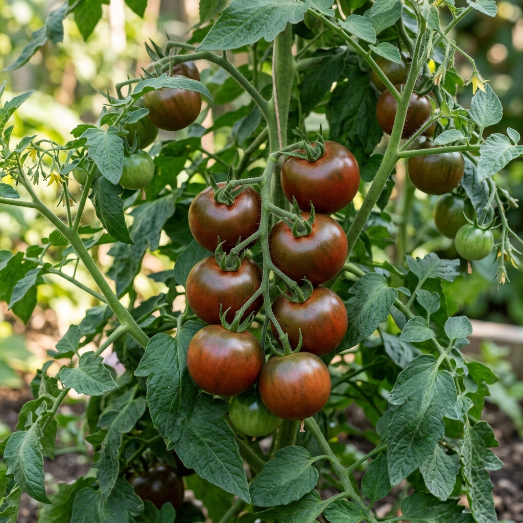 Black Prince tomato on the plant