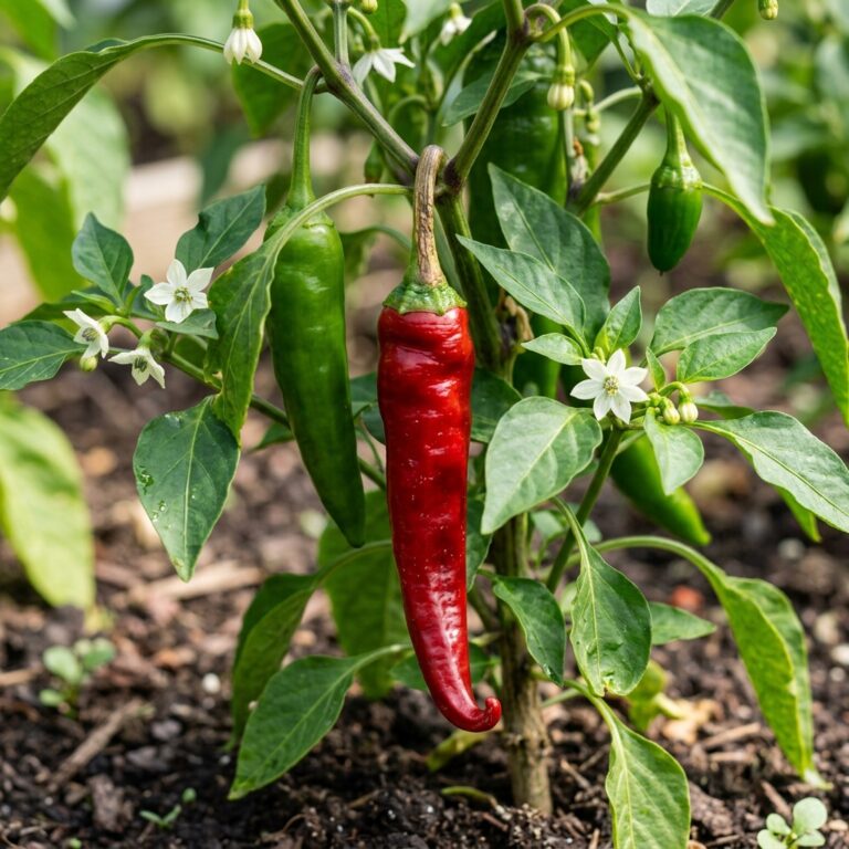 Kalocsa Paprika Pepper chili pepper on the plant