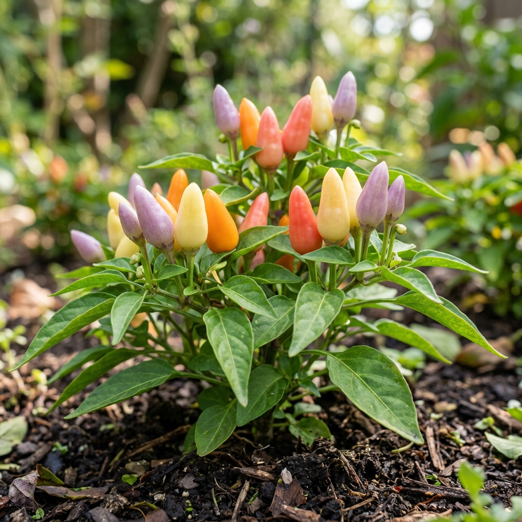 NuMex Easter Pepper chili pepper on the plant
