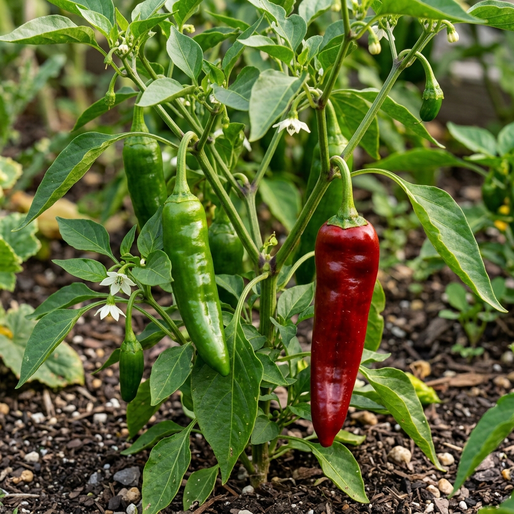 NuMex R Naky Pepper chili pepper on the plant