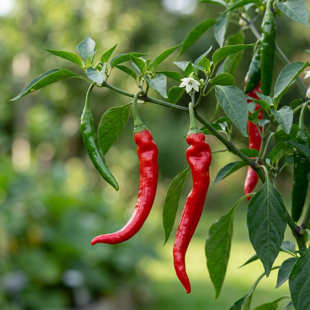 Piment Doux des Landes Pepper chili pepper on the plant