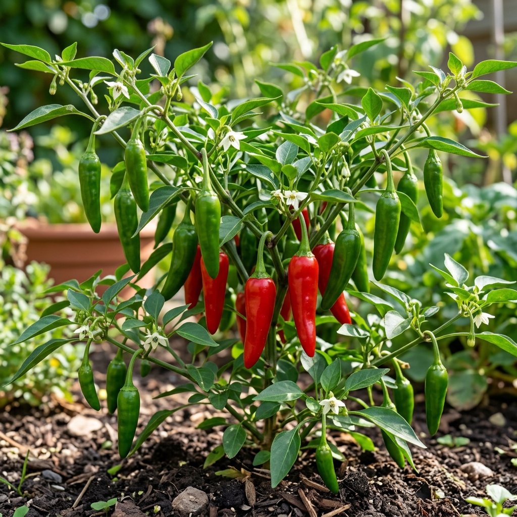 Piment de Bresse Pepper chili pepper on the plant